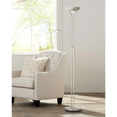 360 Lighting Canby Modern Torchiere Floor Lamp With Side Light 72" Tall Brushed Nickel Dimmable LED For Living Room Reading Bedroom Office House Home 1 360 Lighting Canby Modern Torchiere Floor Lamp With Side Light 72" Tall Brushed Nickel Dimmable LED For Living Room Reading Bedroom Office House Home