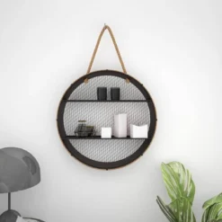 Metal Round 2 Shelf Wall Shelf With Hanging Rope Black - Olivia & May -Home Decor Series Store GUEST 03022dde 32e5 4f77 82a0 3d7b6541d9a3