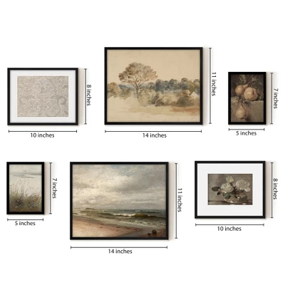 Americanflat 6 Piece Vintage Gallery Wall Art Set - Elm Tree Landscape, The Shore, Woven Silk Textile, Floral Still By Maple + Oak 2 Americanflat 6 Piece Vintage Gallery Wall Art Set - Elm Tree Landscape, The Shore, Woven Silk Textile, Floral Still By Maple + Oak - Image 2