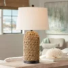 360 Lighting Modern Coastal Table Lamp 26 1/2" High Natural Wicker Rope Tapered Drum Shade For Living Room Bedroom House Bedside