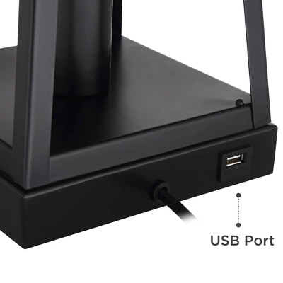 Franklin Iron Works Kacey Industrial Table Lamps 25 1/4" High Set Of 2 Dark Black With USB Charging Port LED Nightlight Peanut Shade For Bedroom Desk 3 Franklin Iron Works Kacey Industrial Table Lamps 25 1/4" High Set Of 2 Dark Black With USB Charging Port LED Nightlight Peanut Shade For Bedroom Desk - Image 3