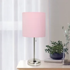 19.5" Bedside Power Outlet Base Metal Table Desk Lamp Brushed Steel With Fabric Shade Light Pink - Creekwood Home 13 19.5" Bedside Power Outlet Base Metal Table Desk Lamp Brushed Steel With Fabric Shade Light Pink - Creekwood Home -Home Decor Series Store GUEST 0aee9e33 024f 44e8 bd49 79c3e2f2d69e
