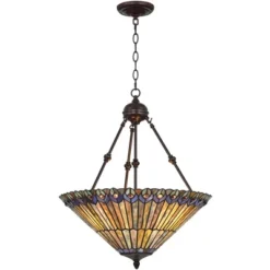 Robert Louis Tiffany Bronze Pendant Chandelier 20" Wide Rustic Peacock Stained Art Glass 3-Light Fixture For Dining Room House Kitchen Island Entryway 14 Robert Louis Tiffany Bronze Pendant Chandelier 20" Wide Rustic Peacock Stained Art Glass 3-Light Fixture For Dining Room House Kitchen Island Entryway -Home Decor Series Store GUEST 0c945214 e9f8 479d bee3 af485507f505