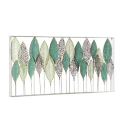 Metal Leaf Tall Cut-Out Wall Decor With Intricate Laser Cut Designs Green - Olivia & May