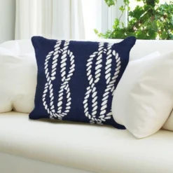 18"x18" Front Porch Ropes Print Indoor/Outdoor Square Throw Pillow Navy - Liora Manne