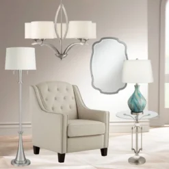 360 Lighting Karl Modern Floor Lamp Standing 63 3/4" Tall Brushed Nickel Metal White Tapered Drum Shade For Living Room House Bedroom Office Family -Home Decor Series Store GUEST 10fd2bf1 69cd 488e aa89 9a4778563bdb