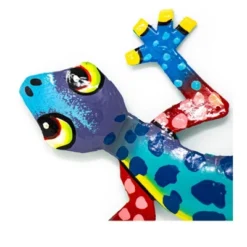 Global Crafts Eight Inch Painted Gecko Recycled Haitian Metal Wall Art