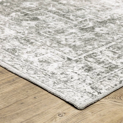 Micah Washable Distressed Oriental Indoor Area Rug Gray/Ivory - Captiv8e Designs 2 Micah Washable Distressed Oriental Indoor Area Rug Gray/Ivory - Captiv8e Designs - Image 2