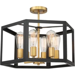 Possini Euro Design Beni Industrial Modern Farmhouse Ceiling Light Semi Flush Mount Fixture 20" Wide Antique Bronze Gold 6-Light For Bedroom Kitchen -Home Decor Series Store GUEST 13e6329f 2ffd 4121 ac98 269122ae9c7c