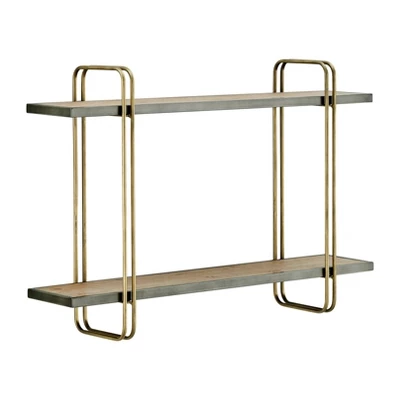 32.3" X 22" 2 Tier Metal And Wood Hanging Bracket Wall Mounted Shelf Gold - Danya B. 8 32.3" X 22" 2 Tier Metal And Wood Hanging Bracket Wall Mounted Shelf Gold - Danya B. - Image 8