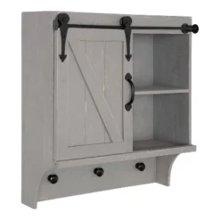 18" X 8" X 20" Decorative Farmhouse Cabinet With Barn Door And 3 Knobs Gray - Kate & Laurel All Things Decor