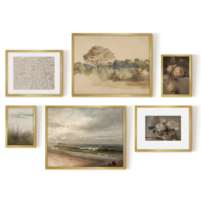 Americanflat 6 Piece Vintage Gallery Wall Art Set - Elm Tree Landscape, The Shore, Woven Silk Textile, Floral Still By Maple + Oak 5 Americanflat 6 Piece Vintage Gallery Wall Art Set - Elm Tree Landscape, The Shore, Woven Silk Textile, Floral Still By Maple + Oak - Image 5