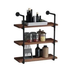 HOMCOM 3-Tier Industrial Pipe Shelves, Floating Wall Mounted Bookshelf, Metal Frame Display Rack For Living Room Or Bedroom, Rustic Brown 7 HOMCOM 3-Tier Industrial Pipe Shelves, Floating Wall Mounted Bookshelf, Metal Frame Display Rack For Living Room Or Bedroom, Rustic Brown -Home Decor Series Store GUEST 184c16df 276e 456b 99c5 57284a39ed51