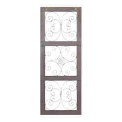36" X 14" Wood Scroll Window Inspired Wall Decor With Metal Scrollwork Relief Brown - Olivia & May