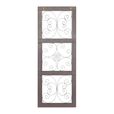 36" X 14" Wood Scroll Window Inspired Wall Decor With Metal Scrollwork Relief Brown - Olivia & May 1 36" X 14" Wood Scroll Window Inspired Wall Decor With Metal Scrollwork Relief Brown - Olivia & May