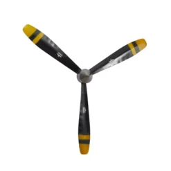 31" X 27" Metal Airplane Propeller 3 Blade Wall Decor With Aviation Detailing Black - Olivia & May