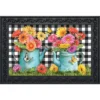 Briarwood Lane Gerber Daisy Watering Can Spring Doormat Checkered Floral Indoor Outdoor 30" X 18"