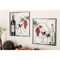 Set Of 2 Metal Wine Wall Decors With Grapes Detailing - Olivia & May