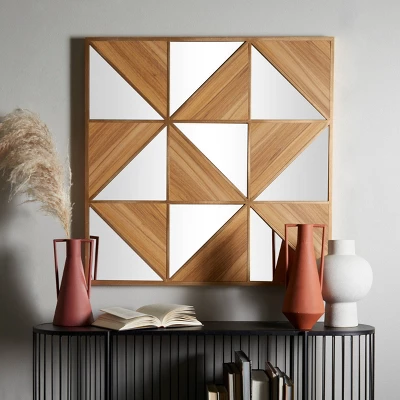 Wood Geometric Triangle Mirrored Wall Decor Light Brown - Novogratz 5 Wood Geometric Triangle Mirrored Wall Decor Light Brown - Novogratz - Image 5