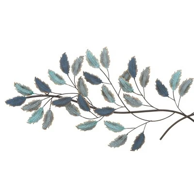 15" X 52" Metal Leaf Wall Decor With Gold Accent Blue - Olivia & May 3 15" X 52" Metal Leaf Wall Decor With Gold Accent Blue - Olivia & May - Image 3