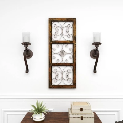 36" X 14" Wood Scroll Window Inspired Wall Decor With Metal Scrollwork Relief Brown - Olivia & May 4 36" X 14" Wood Scroll Window Inspired Wall Decor With Metal Scrollwork Relief Brown - Olivia & May - Image 4