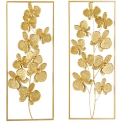 Set Of 2 Metal Floral Orchid Wall Decors With Gold Frame - CosmoLiving By Cosmopolitan -Home Decor Series Store GUEST 1e9f2761 bbde 4f2b b762 e47a39c78470