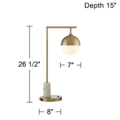 Possini Euro Design Luna Mid Century Desk Table Lamp 26 1/2" High Brass Metal With USB Charging Port Opal Glass Shade For Bedroom Living Room Bedside -Home Decor Series Store GUEST 20c74750 8a26 4b6a 83fe 2a778835d337