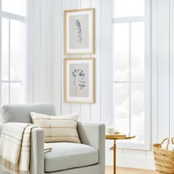 (Set Of 2) 18" X 24" Naive Floral Sketch Framed Wall Arts Blue - Threshold™ Designed With Studio McGee