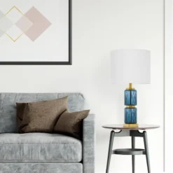 19.5" Vivian Cylinder Base Table Lamp Blue/Gold - River Of Goods -Home Decor Series Store GUEST 2282facb 2b80 4139 9667 8cb8847f4c00