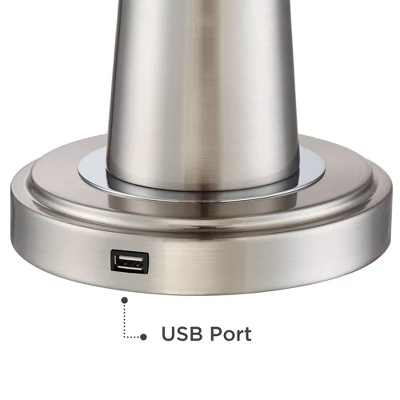 360 Lighting Karla Art Deco Style Table Lamps 25" High Set Of 2 Brushed Nickel With USB Charging Port And Table Top Dimmers White Fabric Drum For Desk 4 360 Lighting Karla Art Deco Style Table Lamps 25" High Set Of 2 Brushed Nickel With USB Charging Port And Table Top Dimmers White Fabric Drum For Desk - Image 4