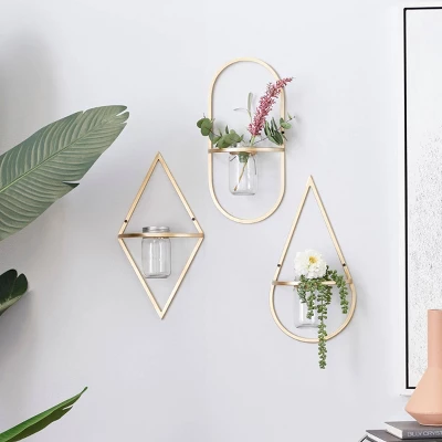 Metal Geometric Wall Decor With Glass Holder Set Of 3 Gold - CosmoLiving By Cosmopolitan 1 Metal Geometric Wall Decor With Glass Holder Set Of 3 Gold - CosmoLiving By Cosmopolitan
