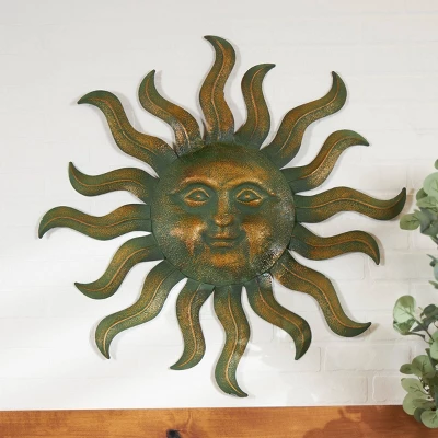 Metal Sun Wall Decor With Smiling Face And Curved Rays Copper - Olivia & May 6 Metal Sun Wall Decor With Smiling Face And Curved Rays Copper - Olivia & May - Image 6