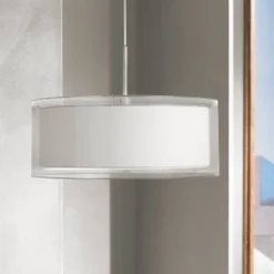 Possini Euro Design Brushed Nickel Pendant Chandelier 20" Wide Modern Organza Outer White Inner Shade 3-Light Fixture For Dining Room Kitchen Island