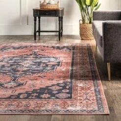 NuLOOM Medallion Bordered Machine Washable Area Rug -Home Decor Series Store GUEST 2a726be7 974d 40a1 8eb6 360184e87272