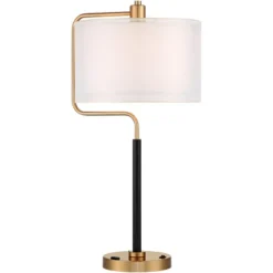 Possini Euro Design Carlyle Modern Mid Century Desk Lamp 30 1/2" Tall Gold With USB And AC Power Outlet In Base Double Drum Shades For Living Room -Home Decor Series Store GUEST 2aee53f4 f464 4896 9083 f5e8054dcb78