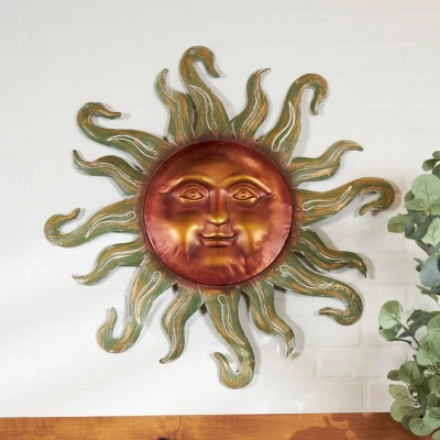 Metal Sun Wall Decor With Smiling Face And Curved Rays Copper - Olivia & May 5 Metal Sun Wall Decor With Smiling Face And Curved Rays Copper - Olivia & May - Image 5