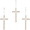 Set Of 3 Wood Biblical Carved Beaded Crosses Wall Decors With Rope Hanger Light Brown - Olivia & May