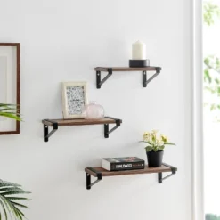 3pc Capri Wall Shelf Set With Brackets Black/Rustic - Danya B.