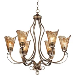 Franklin Iron Works Amber Scroll Golden Bronze Large Chandelier 31 1/2" Wide Rustic Art Glass 6-Light Fixture For Dining Room House Kitchen Island -Home Decor Series Store GUEST 310b8e86 9210 4620 b9c5 73623681b104