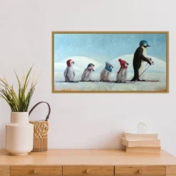 26" X 14" Ski School Penguins By Lucia Heffernan Framed Canvas Wall Art - Amanti Art -Home Decor Series Store GUEST 31db0132 ef73 4b2c bcfc a5ebb096a72b