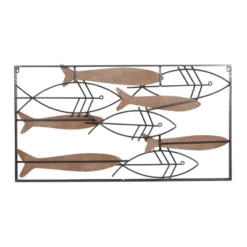 Metal Fish Striped Wall Decor With Metal Wire Designs Brown - Olivia & May