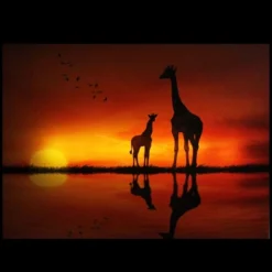 Northlight Safari Sunset LED Back Lit Giraffe And Baby Canvas Wall Art 11.75" X 15.75"