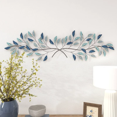 15" X 52" Metal Leaf Wall Decor With Gold Accent Blue - Olivia & May 14 15" X 52" Metal Leaf Wall Decor With Gold Accent Blue - Olivia & May - Image 14