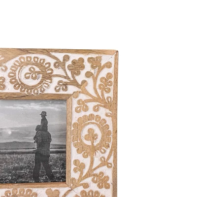 4x4 Inch Carved Floral Picture Frame Mango Wood, MDF, Metal & Glass By Foreside Home & Garden 2 4x4 Inch Carved Floral Picture Frame Mango Wood, MDF, Metal & Glass By Foreside Home & Garden - Image 2