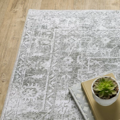 Micah Washable Distressed Oriental Indoor Area Rug Gray/Ivory - Captiv8e Designs 5 Micah Washable Distressed Oriental Indoor Area Rug Gray/Ivory - Captiv8e Designs - Image 5