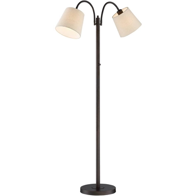 360 Lighting Modern Floor Lamp 56" Tall Dark Bronze Twin Arm Adjustable Gooseneck Neutral Cotton Drum Shade For Living Room Reading Bedroom 6 360 Lighting Modern Floor Lamp 56" Tall Dark Bronze Twin Arm Adjustable Gooseneck Neutral Cotton Drum Shade For Living Room Reading Bedroom - Image 6