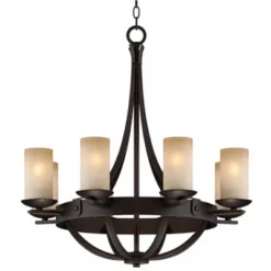 Franklin Iron Works Sperry Bronze Chandelier 28" Wide Rustic Farmhouse Cylinder Scavo Glass Shade 8-Light Fixture For Dining Room House Kitchen Island -Home Decor Series Store GUEST 37ab048c 2ef4 40a1 b199 331dfb937f7c