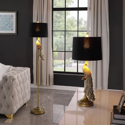 64.5" Modern Elegance Golden Peacock On A Pedestal Polyresin Floor Lamp - Ore International 5 64.5" Modern Elegance Golden Peacock On A Pedestal Polyresin Floor Lamp - Ore International - Image 5