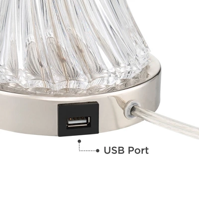 Regency Hill Luca Modern Table Lamps Set Of 2 25 1/2" High Twisted Glass With USB Charging Port Blue Shirred Shade For Bedroom Living Room Desk Office 3 Regency Hill Luca Modern Table Lamps Set Of 2 25 1/2" High Twisted Glass With USB Charging Port Blue Shirred Shade For Bedroom Living Room Desk Office - Image 3