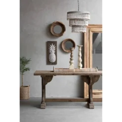 3-Tier Round Metal Chandelier With 3 Lights And Hanging Wood Beads Cream - Storied Home -Home Decor Series Store GUEST 3a254815 b9a2 41b9 8059 aad664ce6794